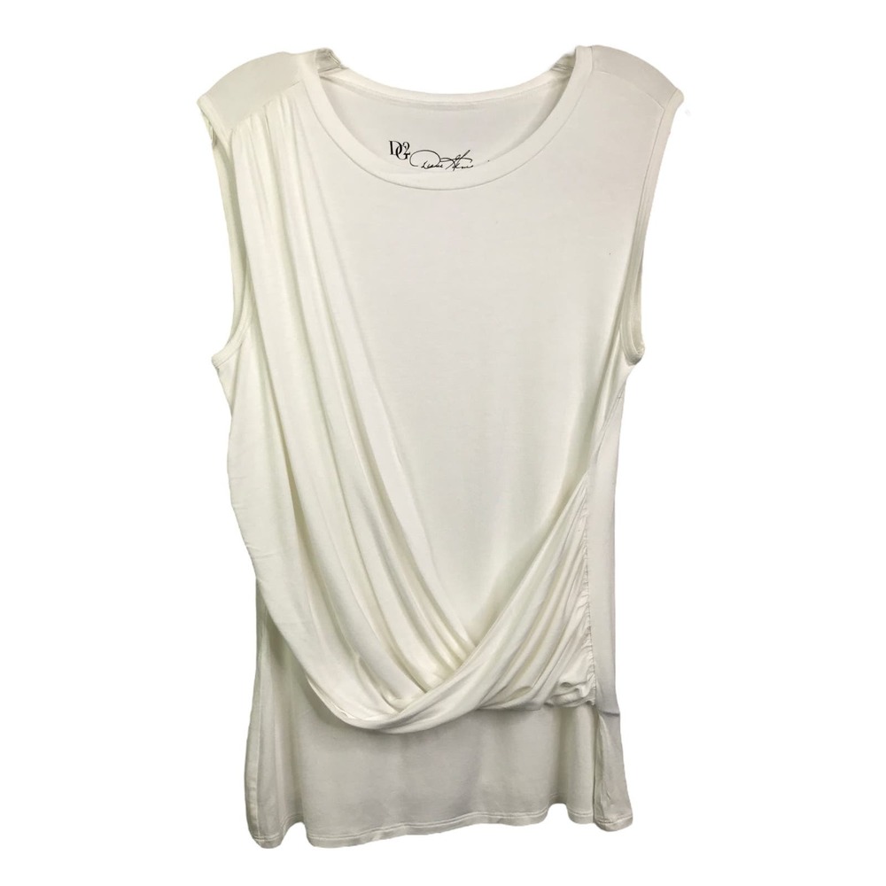 DG2 By Diane Gilman‎ Women's Draped Top Sleeveless White Stretch Pullover Sz M